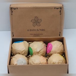 New Rare 100% Natural 6 Pack Bath Bombs By Vinakas In Natural Brown Gift Box. Tr